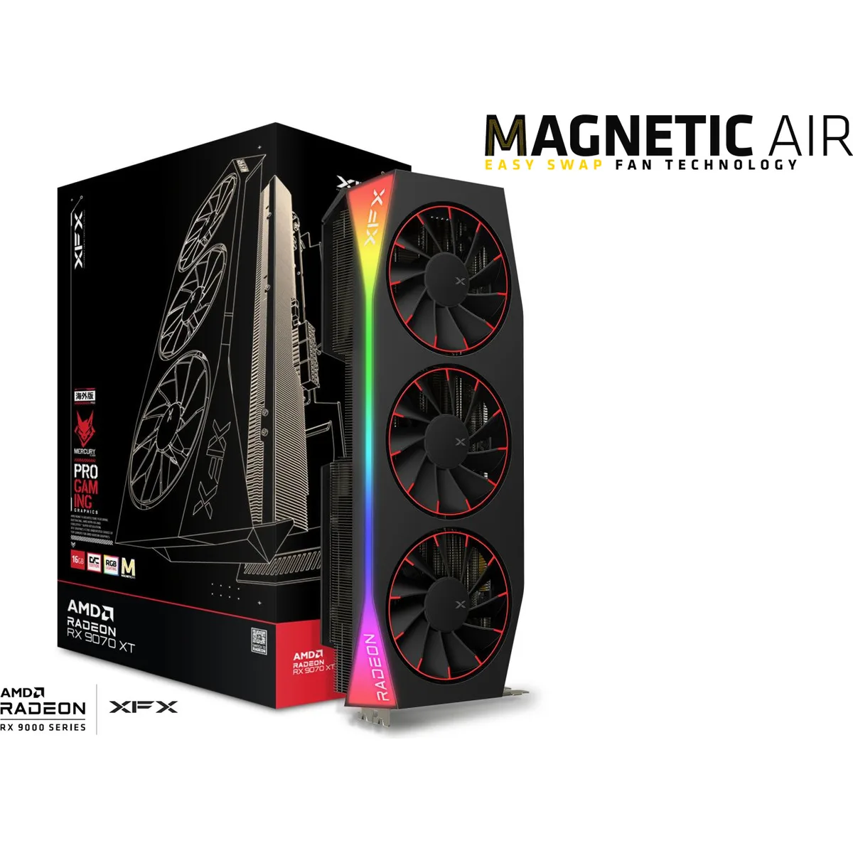 XFX Mercury AMD Radeon RX 9070XT OC Magnetic Air Edition with RGB