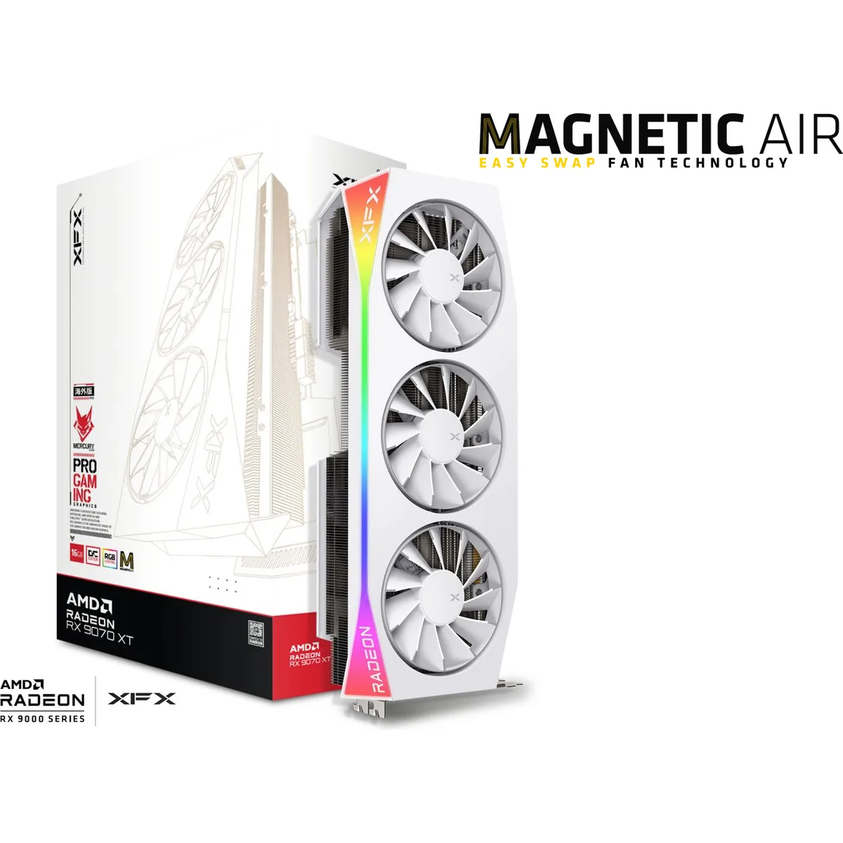XFX Mercury AMD Radeon RX 9070XT OC White Magnetic Air Edition with RGB