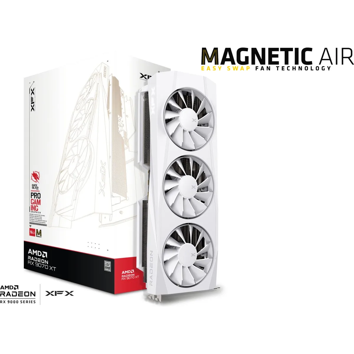 XFX Quicksilver AMD Radeon RX 9070XT White Magnetic Air Edition