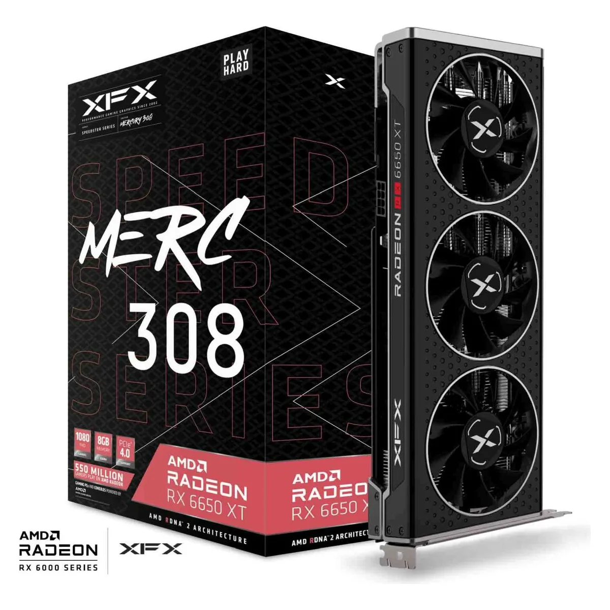 XFX Speedster MERC 308 AMD Radeon RX 6650 XT BLACK Gaming Graphics Card with 8GB GDDR6, AMD RDNA 2