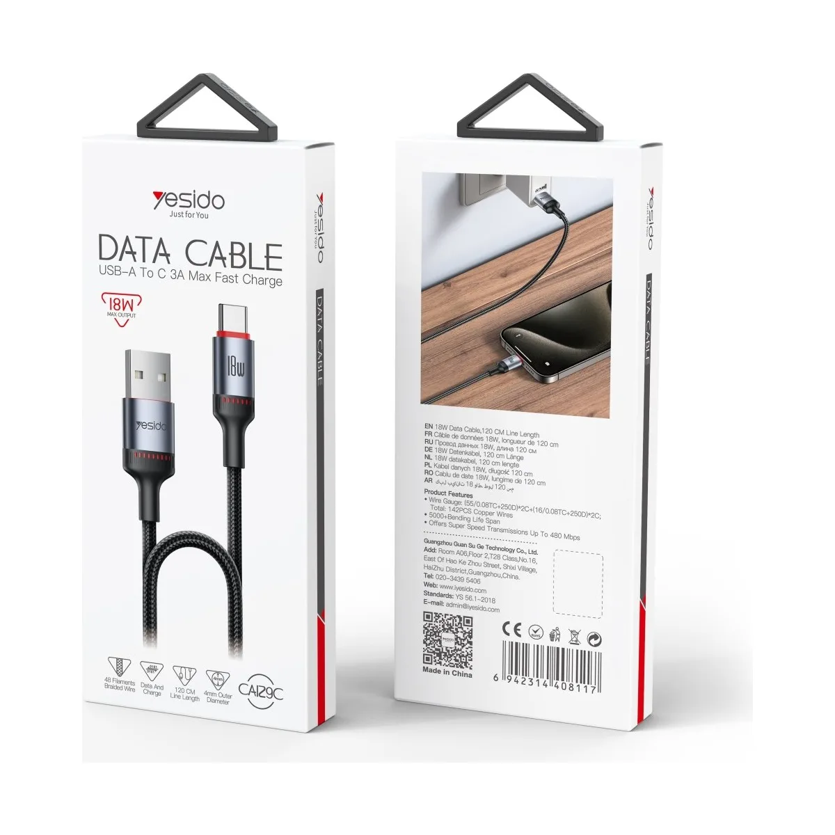 Yesido CA129C USB-A to USB-C Data Cable